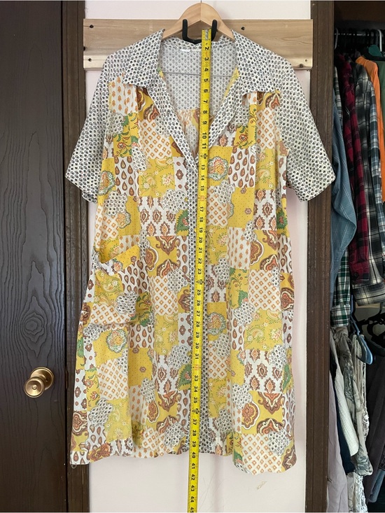 Dresses & Skirts - Vintage Yellow Patchwork Print Collared Dress/House Dress